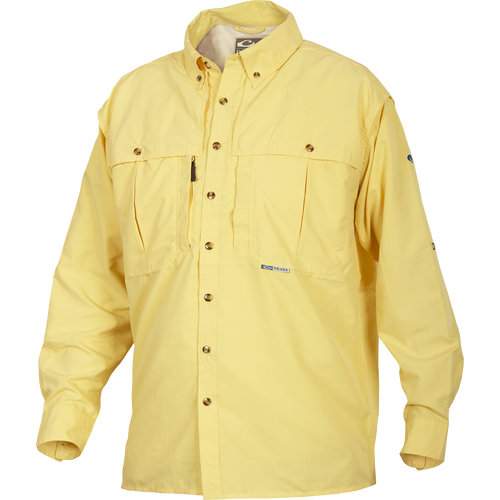 Solid Wingshooter's Shirt L/S featuring long sleeves, front and back ventilation, oversized chest pockets, zippered vertical right chest pocket, and Magnattach™ left chest pocket.