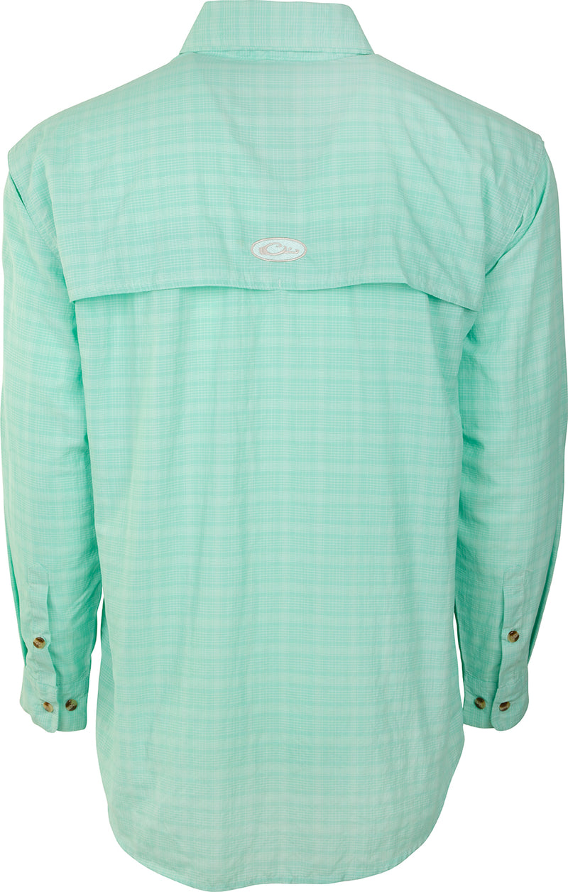 Wingshooter's Plaid Sun Shirt L/S with UPF 50+ protection, featuring front and back heat vents, large chest pockets, and quick-drying, breathable fabric.