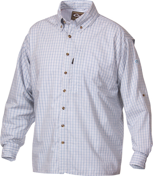 Delta Shirt L/S: Long-sleeved button-up shirt with collar, quick-drying and breathable StayCool™ fabric, zippered vertical chest pocket, and back ventilation.