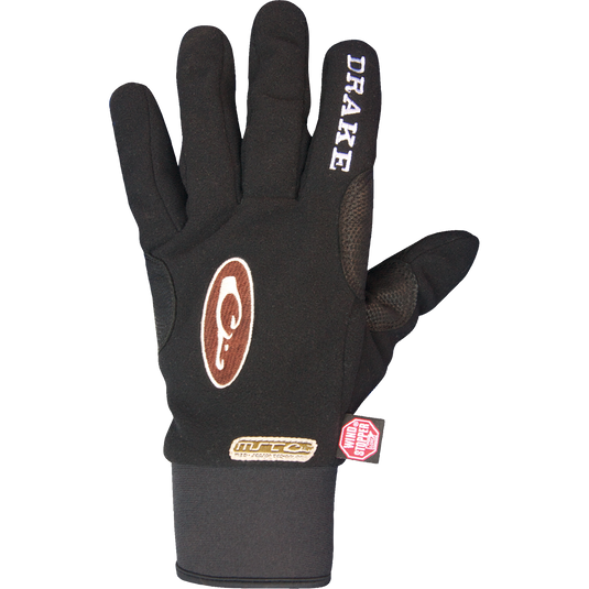 MST WINDSTOPPER Fleece Shooter's Gloves featuring white text and a brown and white logo, designed for handling shotguns and providing windproof warmth.