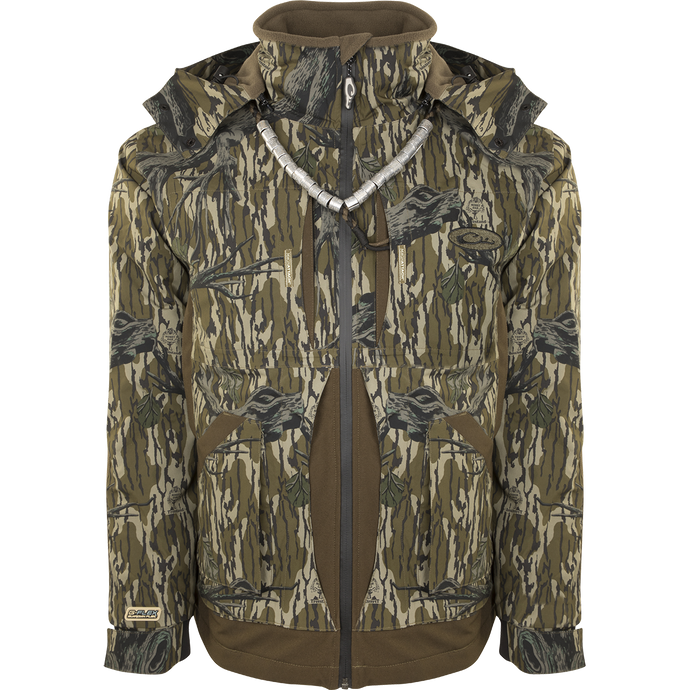 Guardian Flex™ Full Zip Jacket - Fleece Lined - Original Treestand, featuring camouflage pattern, multiple pockets, YKK® zippers, and adjustable hood for waterfowl hunting.