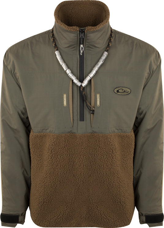 MST Guardian Flex™ Sherpa Fleece Eqwader™ 1/4 Zip jacket featuring a mix of waterproof fabric and breathable fleece, with visible zippers and bead accents.