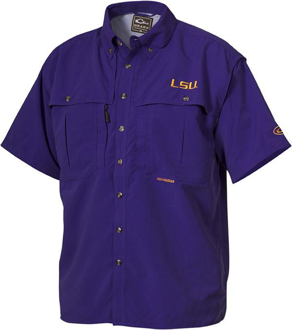 Columbia LSU Tigers Mens Short Sleeve Button Down Vented Purple L Fishing  Shirt